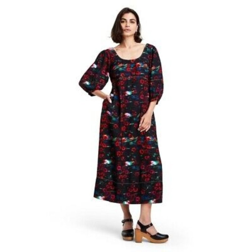 Women's Floral Print Volume 3/4 Sleeve Dress - Rachel Comey x Target Red 8